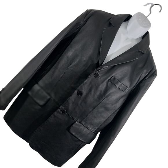 EXCELLED! LUXURIOUS BLACK GENUINE LEATHER TAILORED FREES JACKET, BLAZER! SZ M - Picture 1 of 11